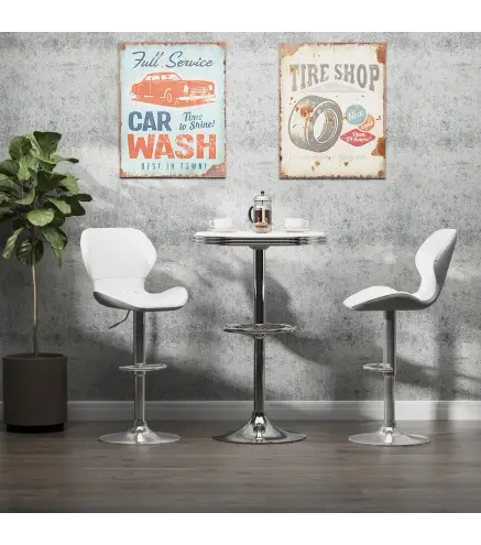 Juego de 2 Taburetes Altos de Cocina y Giratorio Taburetes Altos de Cuero Sintético con Respaldo y Estructura de Metal 4