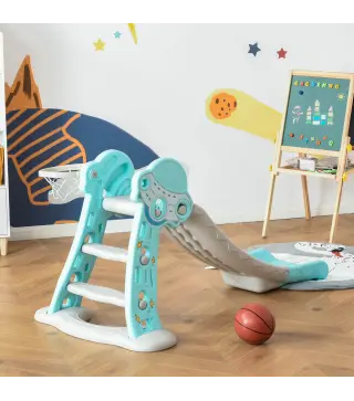 Tobogán para Niños +18 Meses Plegable 2 en 1 con Canasta de Baloncesto Modelo Jirafa Juguete Infantil para Interiores y