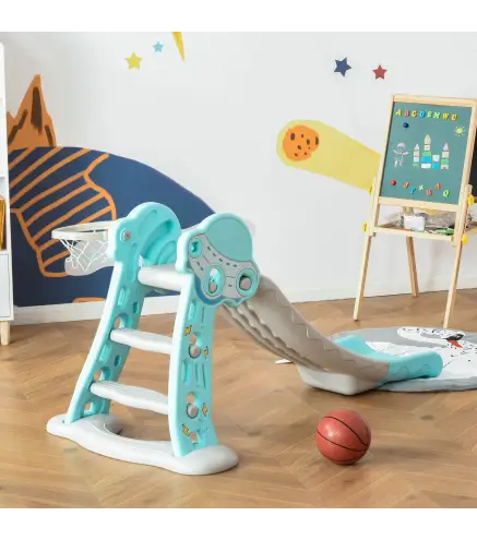 Tobogán para Niños +18 Meses Plegable 2 en 1 con Canasta de Baloncesto Modelo Jirafa Juguete Infantil para Interiores y