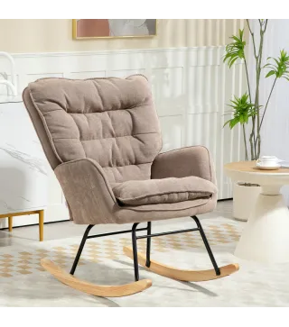 Silla Mecedora con Patas de Madera de Haya y Reposabrazos Mecedora para Lactancia Carga 120 kg para Dormitorio Marrón
