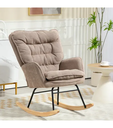Silla Mecedora con Patas de Madera de Haya y Reposabrazos Mecedora para Lactancia Carga 120 kg para Dormitorio Marrón