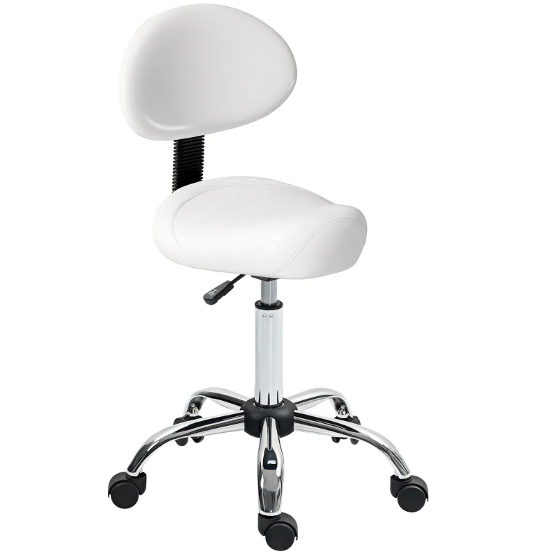 Taburete Giratorio con Respaldo y Ruedas Silla Ajustable para Salones de Belleza Estudio de Tatuajes 50x50x83-98cm Blanco
