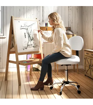 Taburete Giratorio con Respaldo y Ruedas Silla Ajustable para Salones de Belleza Estudio de Tatuajes 50x50x83-98cm Blanc