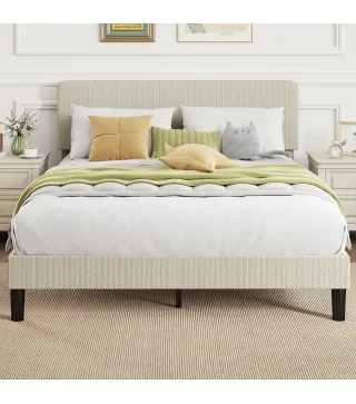 Somier 160x200 cm con Cabecero Ajustable Tapizado en Pana Láminas de Madera Fácil de Montar Gris Claro