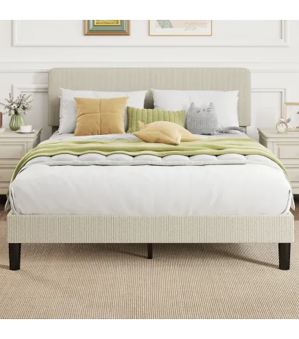 Somier 160x200 cm con Cabecero Ajustable Tapizado en Pana Láminas de Madera Fácil de Montar Gris Claro