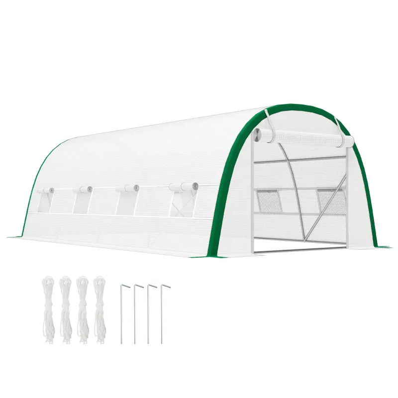 Invernadero de Túnel 6x3x2 m con Puerta Enrollable 8 Ventanas de Malla y Estructura de Acero Galvanizado Blanco