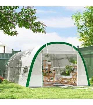 Invernadero de Túnel 6x3x2 m con Puerta Enrollable 8 Ventanas de Malla y Estructura de Acero Galvanizado Blanco