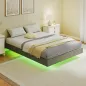 Somier 140x190 cm con Luces LED Estructura de Cama Tapizado en Lino Láminas de Madera Fácil de Montar Gris
