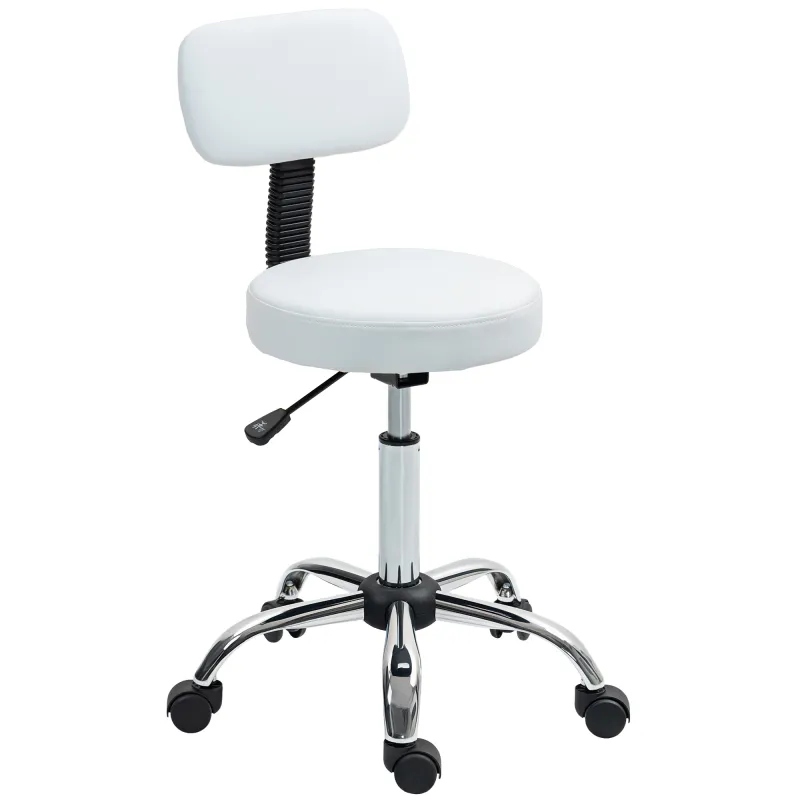 Taburete Giratorio con Respaldo y Ruedas Altura Regulable para Salones de Belleza Estudio de Tatuajes Blanco Taburete Giratorio con Respaldo y Ruedas Altura Regulable para Salones de Belleza Estudio de Tatuajes Blanco