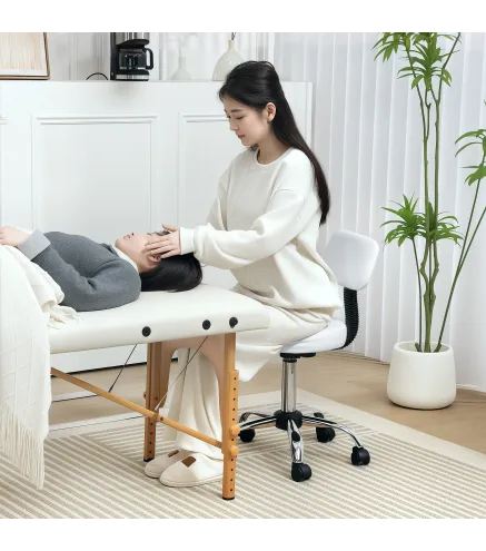 Taburete Giratorio con Respaldo y Ruedas Altura Regulable para Salones de Belleza Estudio de Tatuajes Blanco