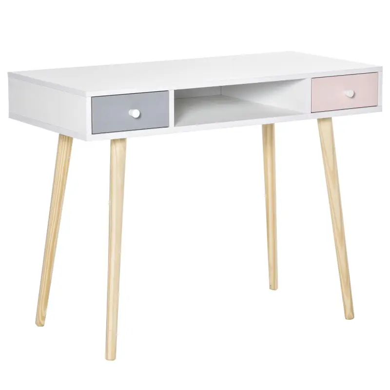 Mesa de Escritorio Infantil Mesa Consola con 1 Compartimento Abierto y 2 Cajones Estilo Nórdico para Estudio Entrada Dormitorio