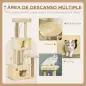 Árbol Rascador para Gatos Grande 60x34x136 cm Árbol para Gatos con Plataformas Cuevas de Felpa Postes de Yute Beige