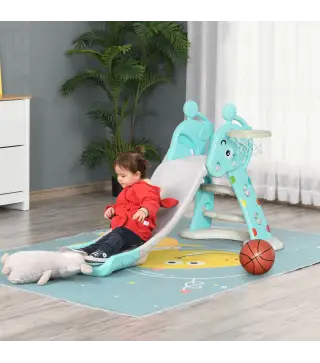 Tobogan para Ninos +18 Meses Plegable 2 en 1 con Canasta de Baloncesto Modelo Jirafa Juguete Infantil para Interiores y