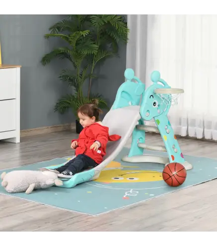 Tobogan para Ninos +18 Meses Plegable 2 en 1 con Canasta de Baloncesto Modelo Jirafa Juguete Infantil para Interiores y