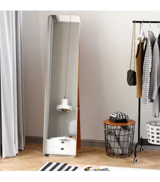 Espejo de Pie Cuerpo Entero Rectangular Espejo de Pared con 2 Formas de Uso Marco de Madera de Pino Moderno para Pasillo Dormito
