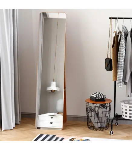 Espejo de Pie Cuerpo Entero Rectangular Espejo de Pared con 2 Formas de Uso Marco de Madera de Pino Moderno para Pasillo Dormito