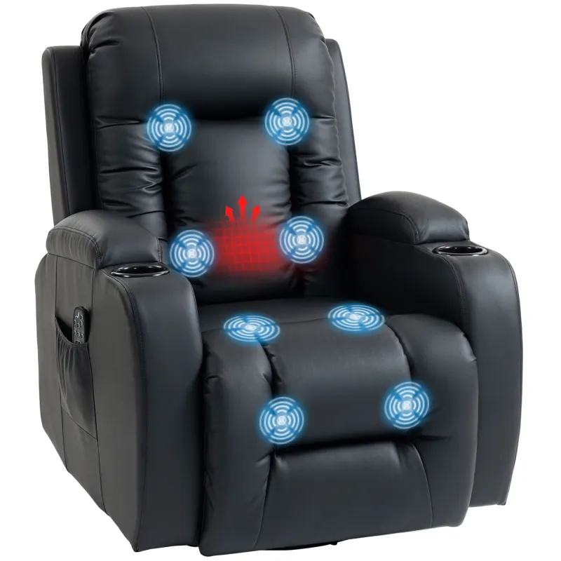 Sillón de Masaje Giratorio Sillón Relax Reclinable con 8 Puntos de Masaje Función de Calefacción 82x99x103 cm Negro