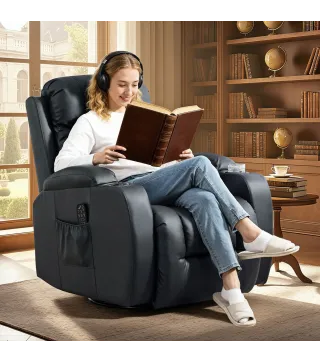 Sillón de Masaje Giratorio Sillón Relax Reclinable con 8 Puntos de Masaje Función de Calefacción 82x99x103 cm Negro