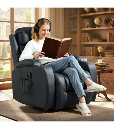 Sillón de Masaje Giratorio Sillón Relax Reclinable con 8 Puntos de Masaje Función de Calefacción 82x99x103 cm Negro