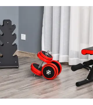 Juego de Mancuernas Ajustables 2 en 1 20 kg como Barra, Mancuernas, con 8 Discos 2 Barras y Biela Ajustable para Entrenamiento d