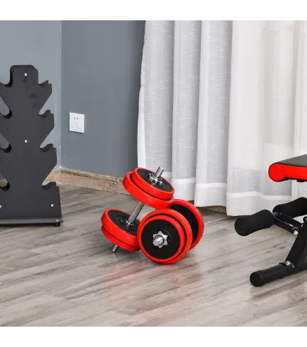 Juego de Mancuernas Ajustables 2 en 1 20 kg como Barra, Mancuernas, con 8 Discos 2 Barras y Biela Ajustable para Entrenamiento d