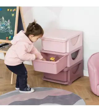 Cajonera de Plástico Organizador para Niños con 3 Cajones Asas para Juguetes Ropa Libros 37x37x56,5 cm Beige