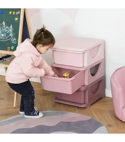 Cajonera de Plastico Organizador para Ninos con 3 Cajones Asas para Juguetes Ropa Libros 37x37x56,5 cm Beige