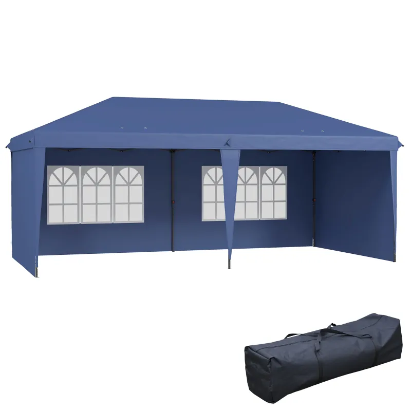Carpa Plegable 6x3 m Pop-up con 4 Laterales Desmontables Cenador de Jardín con 2 Ventanas y Bolsa de Transporte Azul