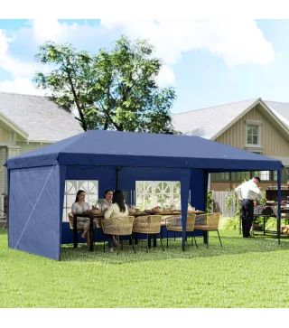 Carpa Plegable 6x3 m Pop-up con 4 Laterales Desmontables Cenador de Jardín con 2 Ventanas y Bolsa de Transporte Azul