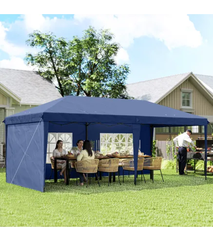 Carpa Plegable 6x3 m Pop-up con 4 Laterales Desmontables Cenador de Jardín con 2 Ventanas y Bolsa de Transporte Azul