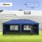 Carpa Plegable 6x3 m Pop-up con 4 Laterales Desmontables Cenador de Jardín con 2 Ventanas y Bolsa de Transporte Azul