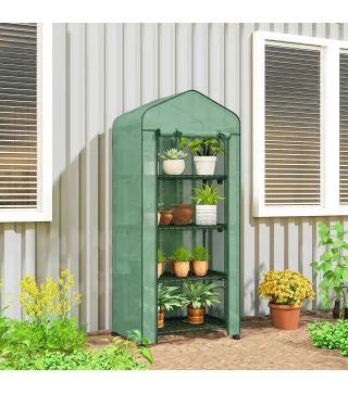 Invernadero de Exterior con 4 Estantes Ruedas Puerta Enrollable Cubierta de PE y Marco de Acero 69x50x165 cm Verde