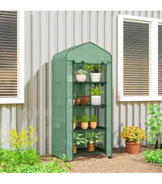 Invernadero de Exterior con 4 Estantes Ruedas Puerta Enrollable Cubierta de PE y Marco de Acero 69x50x165 cm Verde