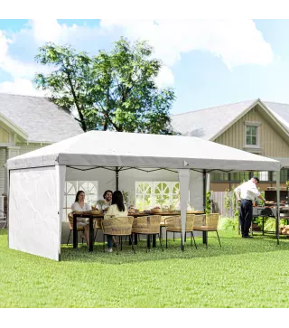 Carpa Plegable 6x3 m Pop-up con 4 Laterales Desmontables Cenador de Jardín con 2 Ventanas y Bolsa de Transporte Blanco