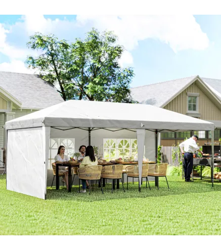 Carpa Plegable 6x3 m Pop-up con 4 Laterales Desmontables Cenador de Jardín con 2 Ventanas y Bolsa de Transporte Blanco