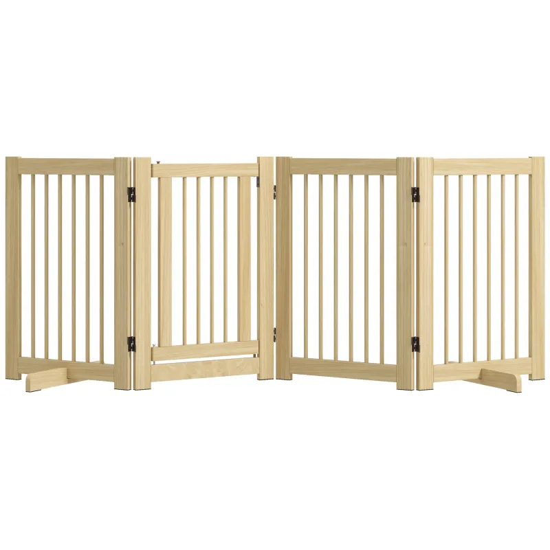 Barrera de Seguridad para Perros Plegable de Madera para Escaleras y Puertas con Soporte de Pie 204x36x75 cm Natural
