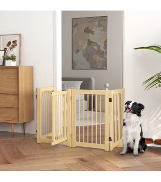 Barrera de Seguridad para Perros Plegable de Madera para Escaleras y Puertas con Soporte de Pie 204x36x75 cm Natural