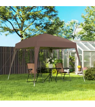 Carpa Plegable 3x3 m Pop-up Cenador de Jardín Altura Ajustable con Bolsa de Transporte Anti-UV Impermeable Café