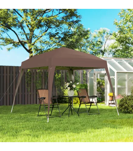Carpa Plegable 3x3 m Pop-up Cenador de Jardín Altura Ajustable con Bolsa de Transporte Anti-UV Impermeable Café