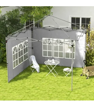 Paredes Laterales para Carpa de 3 x 3 / 3 x 4 m 2 Paneles de Tela Oxford de 295x195 cm con Ventana para Fiestas Gris