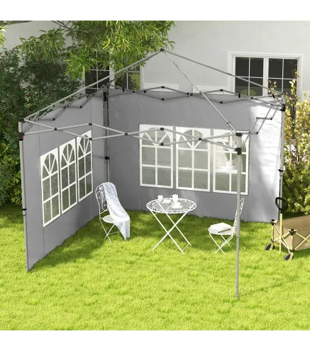 Paredes Laterales para Carpa de 3 x 3 / 3 x 4 m 2 Paneles de Tela Oxford de 295x195 cm con Ventana para Fiestas Gris