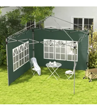 Paredes Laterales para Carpa de 3 x 3 / 3 x 4 m 2 Paneles de Tela Oxford de 295x195 cm con Ventana para Fiestas Verde