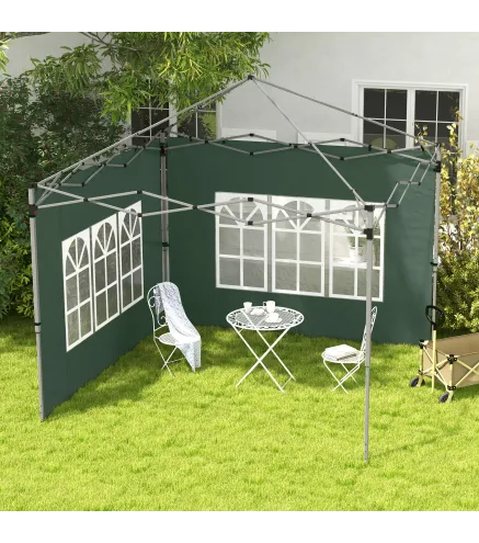 Paredes Laterales para Carpa de 3 x 3 / 3 x 4 m 2 Paneles de Tela Oxford de 295x195 cm con Ventana para Fiestas Verde
