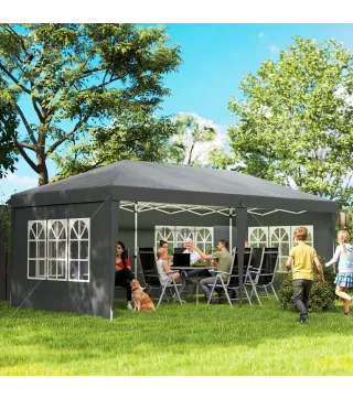 Carpa Plegable 6x3 m Pop-up con 4 Laterales Desmontables Cenador de Jardín con 4 Ventanas y Bolsa de Transporte Gris