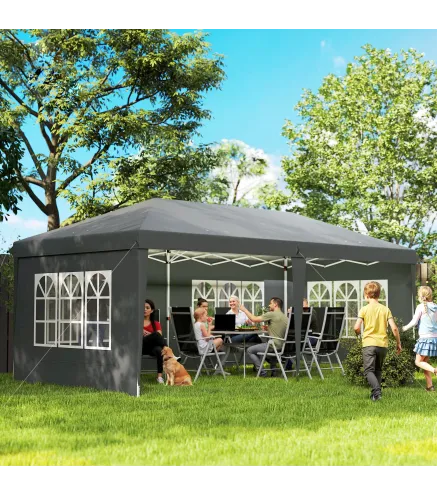 Carpa Plegable 6x3 m Pop-up con 4 Laterales Desmontables Cenador de Jardín con 4 Ventanas y Bolsa de Transporte Gris