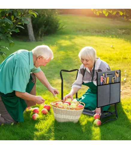 Taburete de Jardín Plegable con Almohadilla de Espuma EVA Asiento de Jardín 2 en 1 con Bolsa para Herramientas