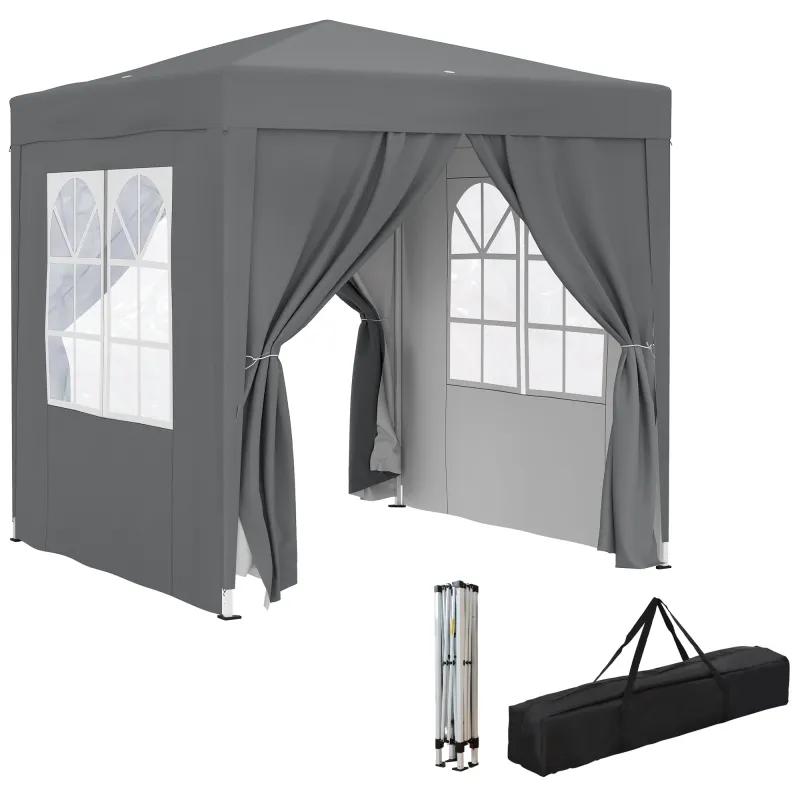Carpa Plegable 2x2m con 4 Paredes Laterales Tela Oxford 2 Ventanas y Bolsa de Transporte Anti-UV Impermeable Gris
