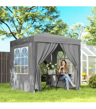 Carpa Plegable 2x2m con 4 Paredes Laterales Tela Oxford 2 Ventanas y Bolsa de Transporte Anti-UV Impermeable Gris