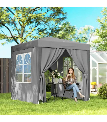 Carpa Plegable 2x2m con 4 Paredes Laterales Tela Oxford 2 Ventanas y Bolsa de Transporte Anti-UV Impermeable Gris