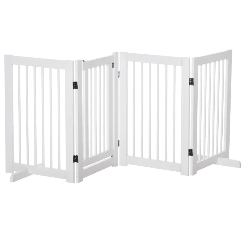 Barrera de Seguridad para Perros Plegable de Madera para Escaleras y Puertas con Soporte de Pie 204x36x75 cm Blanco